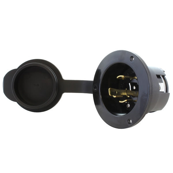 Flanged Locking Inlet, 30 A, 125/250V AC, Screw Terminals, Black